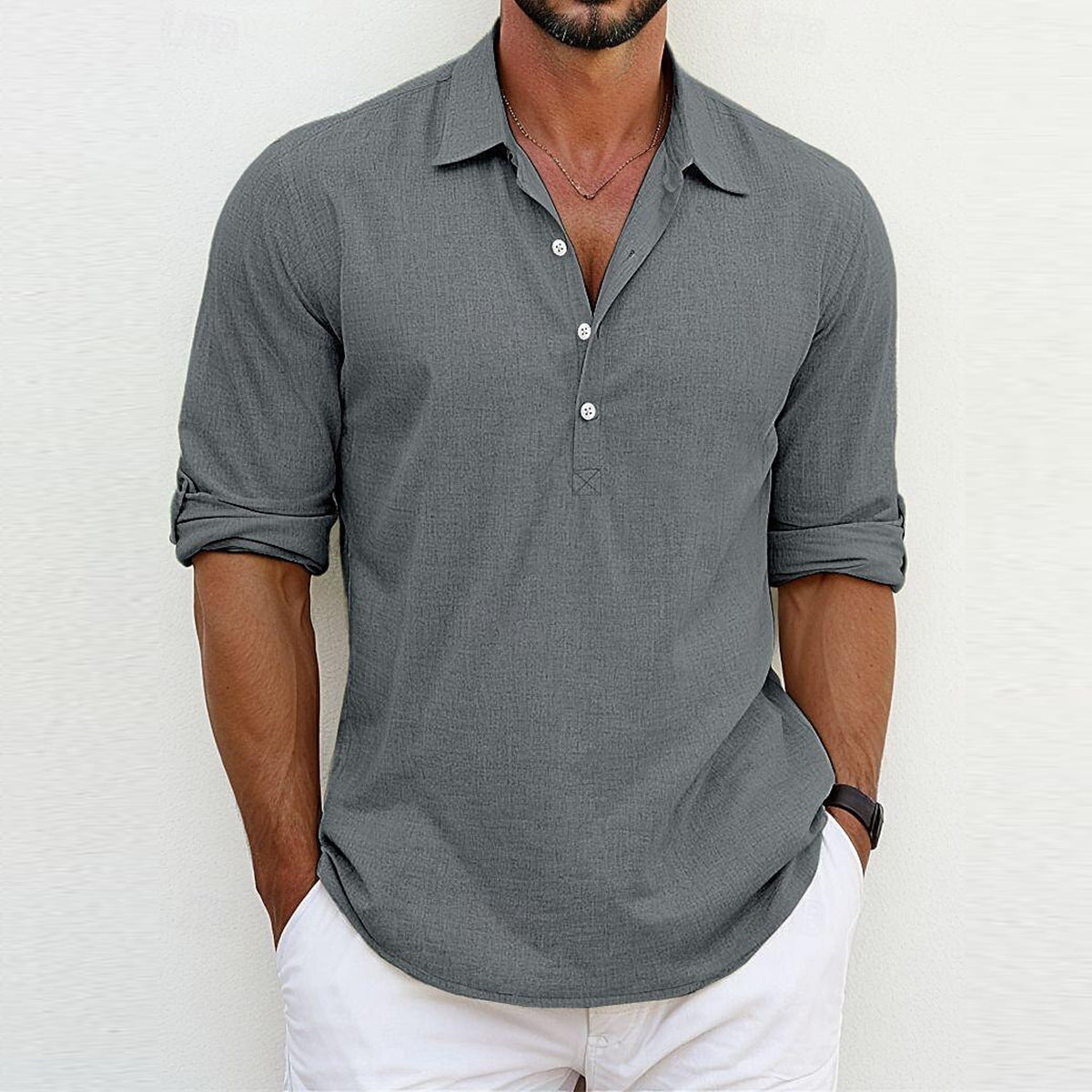 Linen Polo Shirt for Summer Casual Wear Modern Essentials Grey