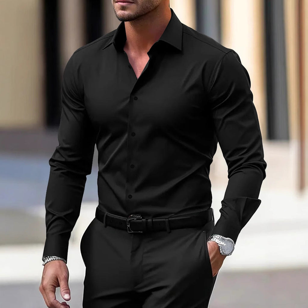 Men's Summer Solid Color Long Sleeve Lapel Shirt