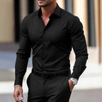 Men's Summer Solid Color Long Sleeve Lapel Shirt