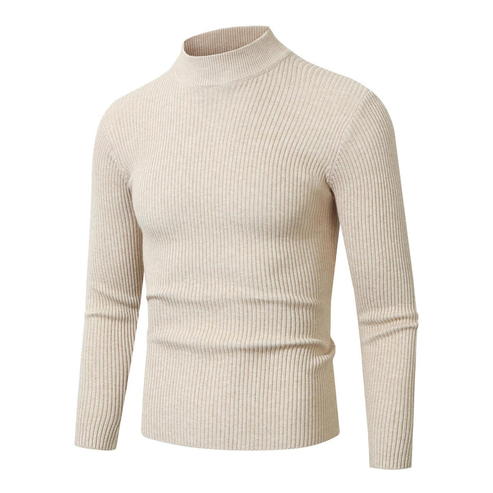 Men's Slim Fit Ribbed Turtleneck Sweater Long Sleeve Beige