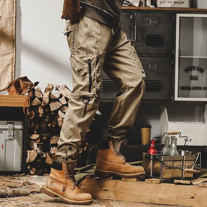 Men's Loose Fit Cargo Pants with Zipper and Snap Closure
