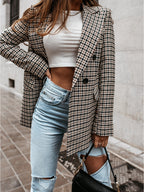 Classic Plaid Tailored Blazer Black Beige