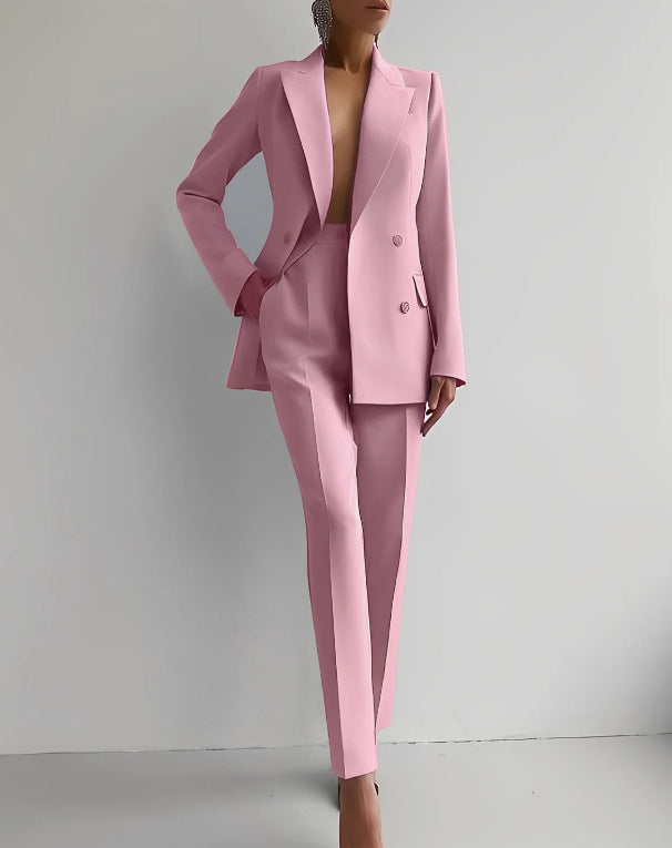 Luxury Women's Two Piece Suit Blazer Pink
