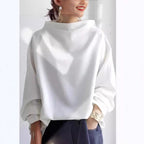 Women's Sleek Oversized Funnel Neck Blouse White