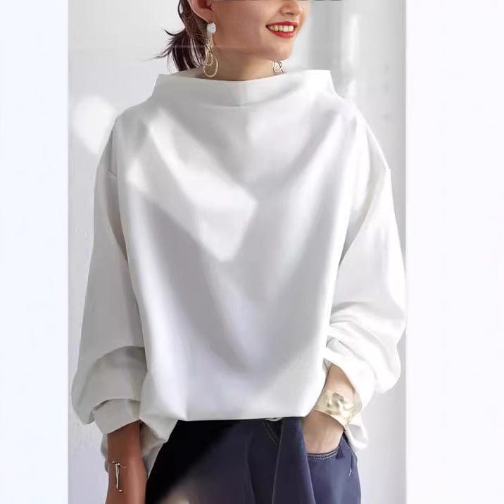 Women's Sleek Oversized Funnel Neck Blouse White