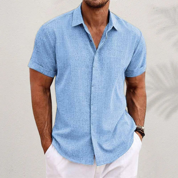 Camisa ligera de lino para hombre de manga corta para uso en verano