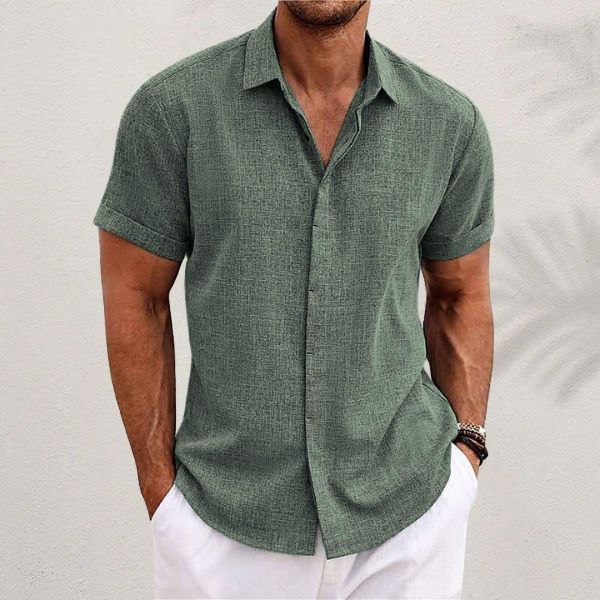 Camisa ligera de lino para hombre de manga corta para uso en verano