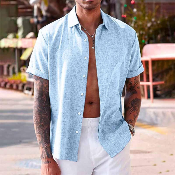 Camisa ligera de lino para hombre de manga corta para uso en verano
