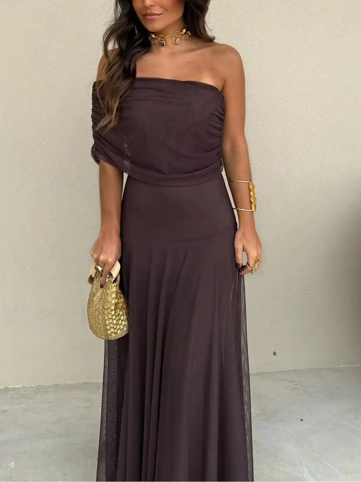 Women's Elegant Off-Shoulder Black Maxi Dress - Flowing Design-MODAUTLET