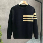 Striped Crewneck Pullover Sweater Black