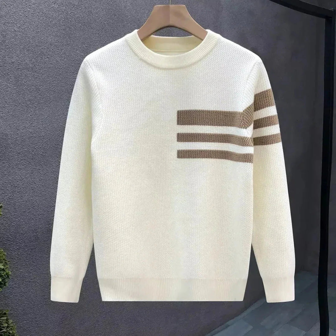 Striped Crewneck Pullover Sweater Cream