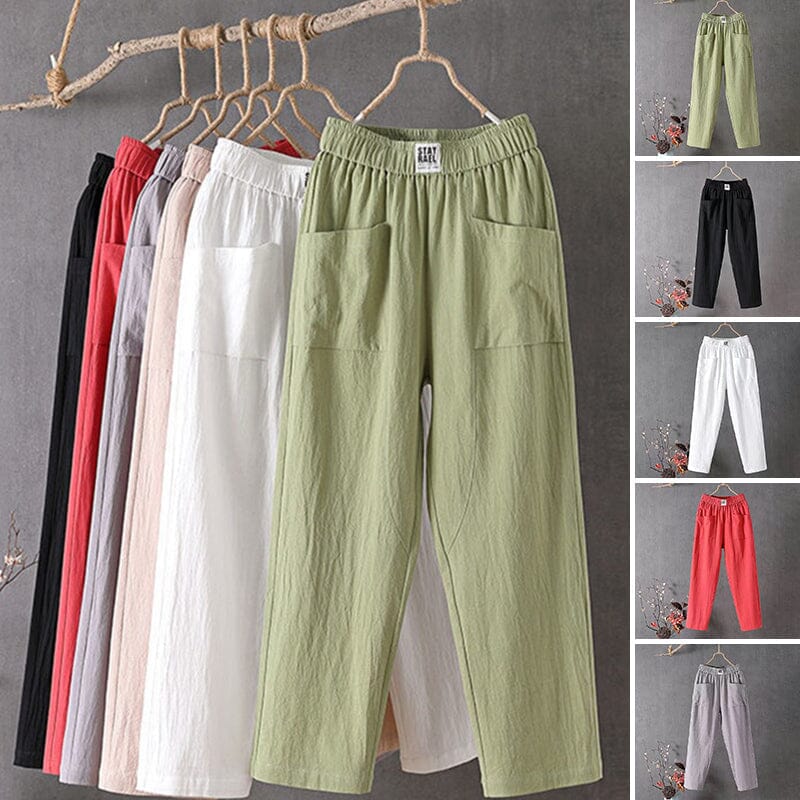 Women's Casual Linen Blend Pants with Elastic Waistband