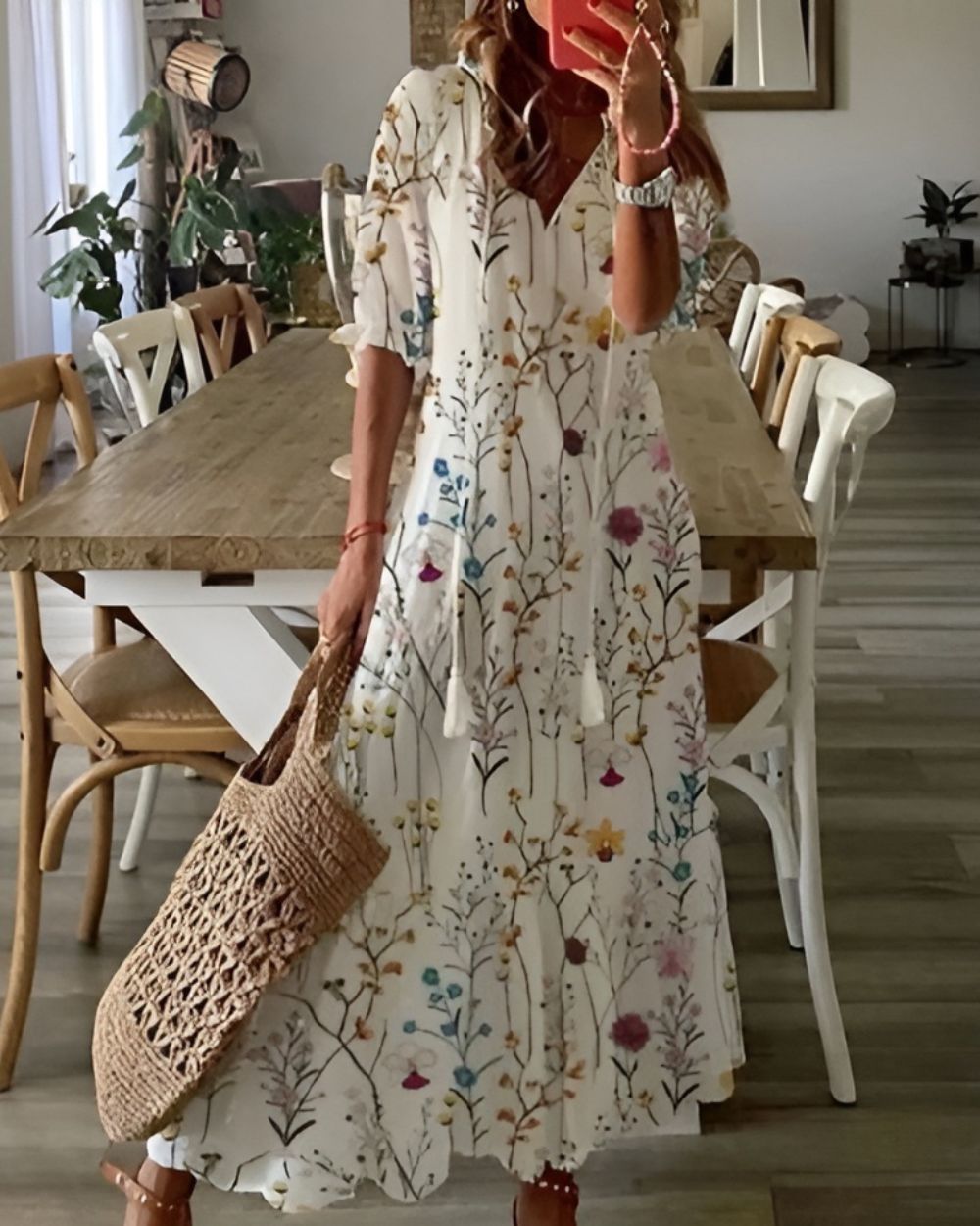 Bianca | Kvinders Boheme Printet V-hals Maxi Kjole