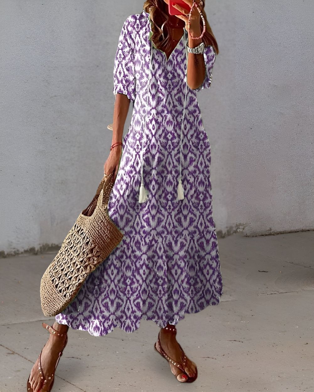 Bianca | Kvinders Boheme Printet V-hals Maxi Kjole