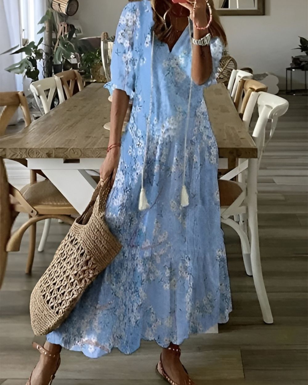 Bianca | Kvinders Boheme Printet V-hals Maxi Kjole