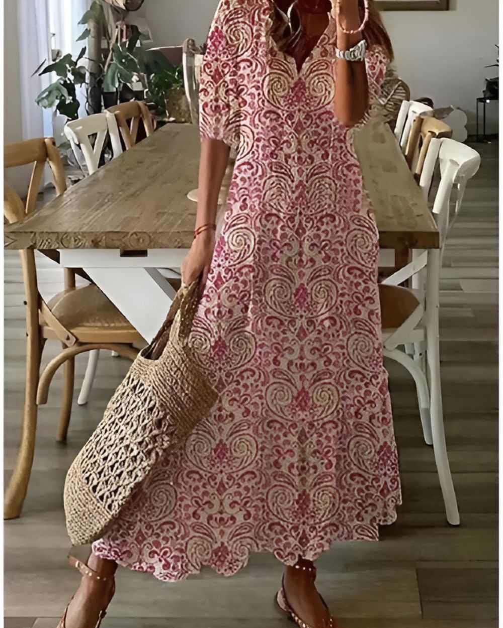 Bianca | Kvinders Boheme Printet V-hals Maxi Kjole
