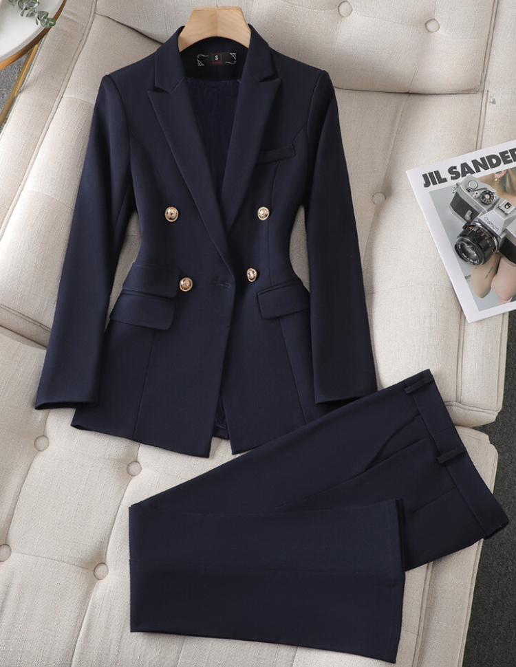 Women's Tailored Blazer Pantsuit Set For Professionals Blazer Set Blue