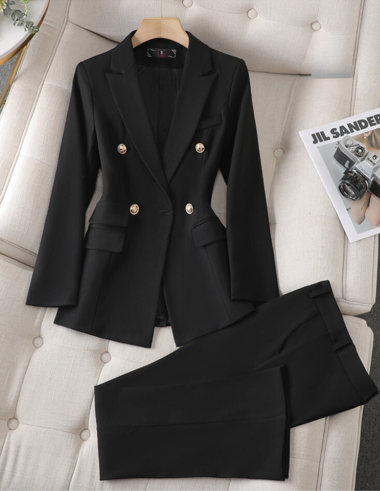 Women's Tailored Blazer Pantsuit Set For Professionals-MODAUTLET