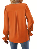 Women's Versatile V-Neck Pleated Top