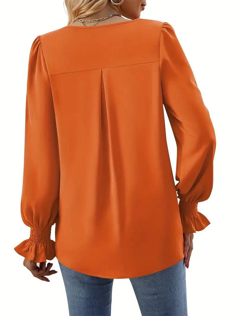 Women's Versatile V-Neck Pleated Top