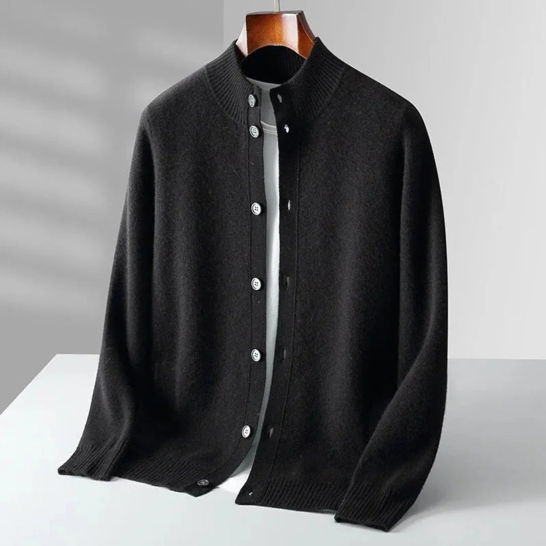 Merino Wool Button-Up Cardigan - Orion Style Black