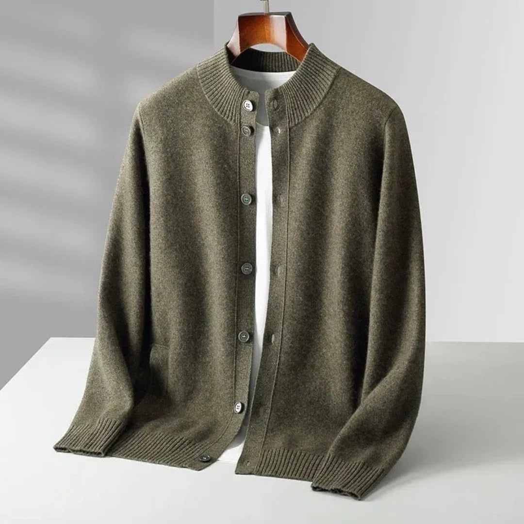 Merino Wool Button-Up Cardigan - Orion Style Olive