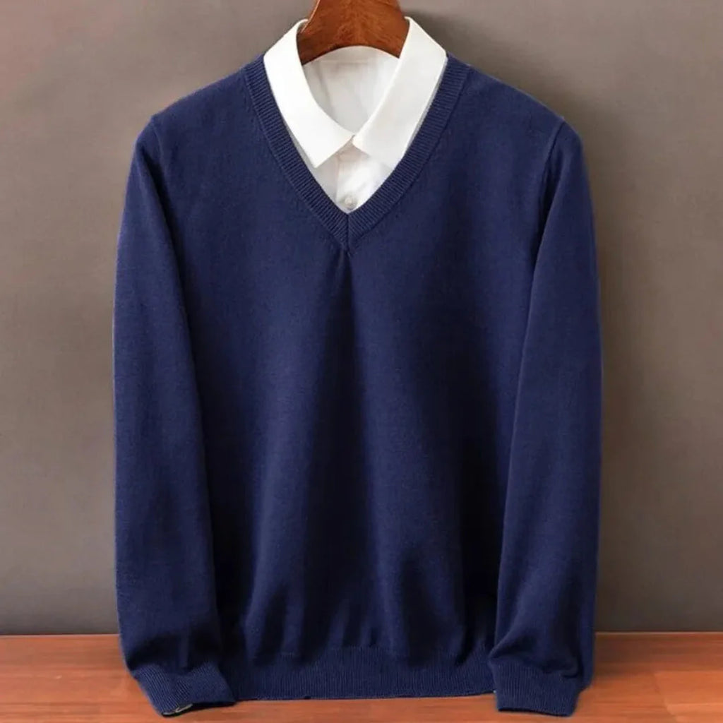 Cashmere V-Neck Sweater - Luxurious Comfort Navy