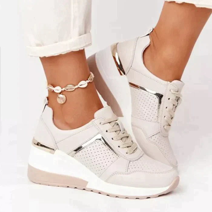 Orthopedic Sneakers for Women White Leather Comfort Shoes Beige 35