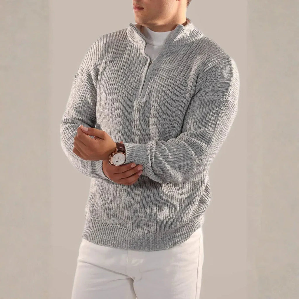 Half-Zip Knit Jumper for Men Light Gray