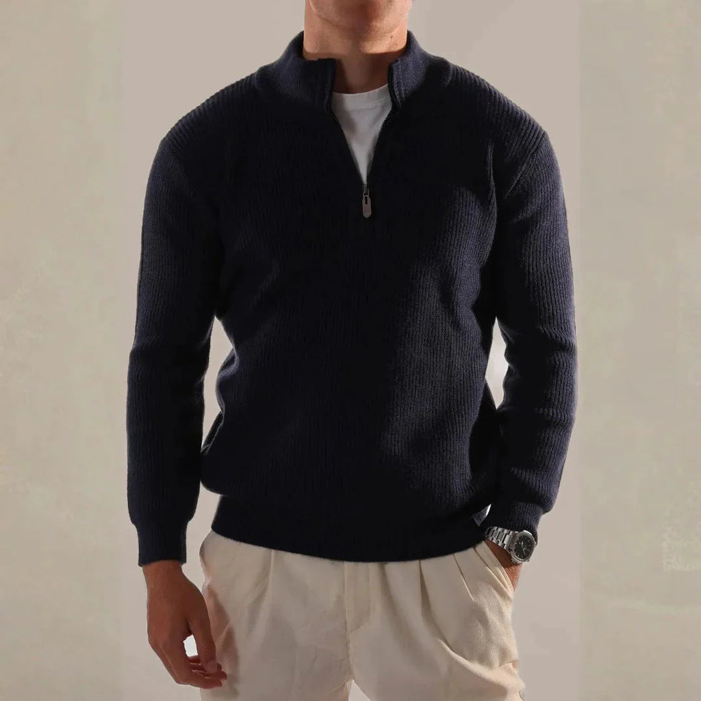 Half-Zip Knit Jumper for Men Navy Blue