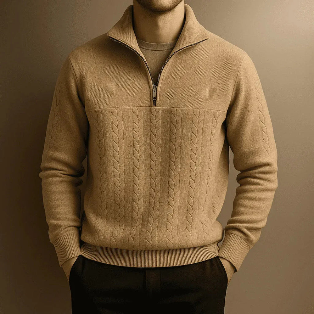 Men's Textured Cable Quarter-Zip Knit Sweater