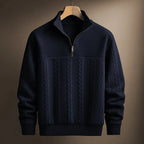 Men's Textured Cable Quarter-Zip Knit Sweater Navy