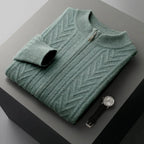 Merino Wool Full-Zip Sweater for Men Green