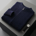 Merino Wool Full-Zip Sweater for Men Navy Blue