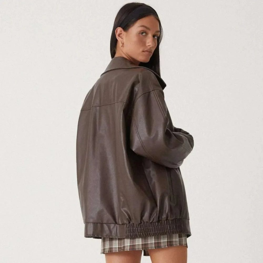 Oversized Faux Leather Full-Zip Jacket