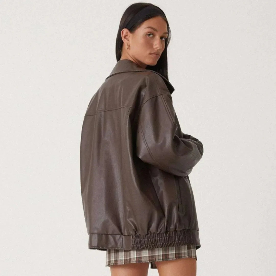 Oversized Faux Leather Full-Zip Jacket
