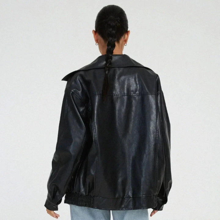Oversized Faux Leather Full-Zip Jacket