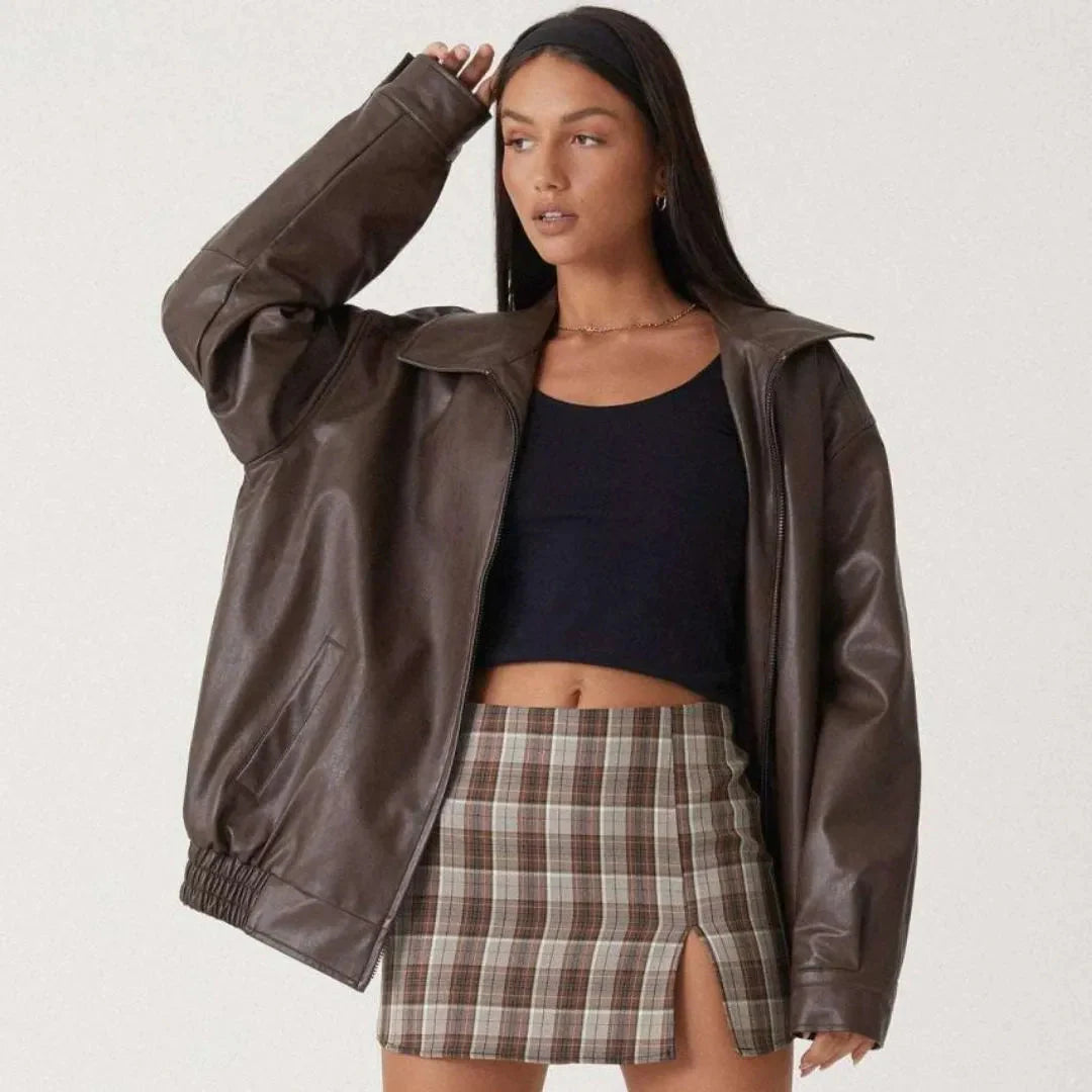 Oversized Faux Leather Full-Zip Jacket