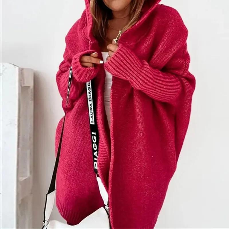 Women's Cozy Oversized Hooded Cardigan – Effortless Style Red
