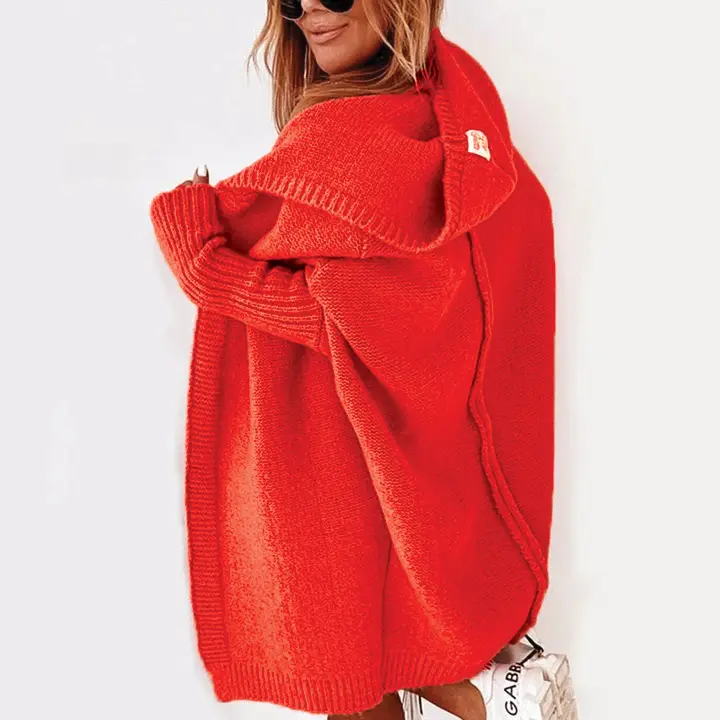 Women's Cozy Oversized Hooded Cardigan – Effortless Style Orange