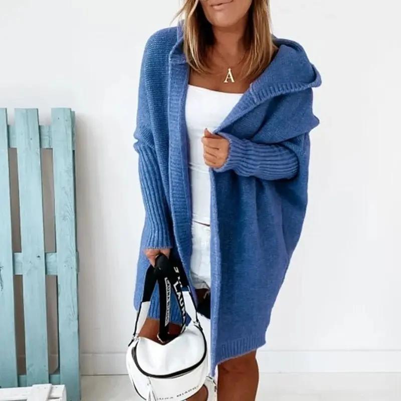 Women's Cozy Oversized Hooded Cardigan – Effortless Style Blue