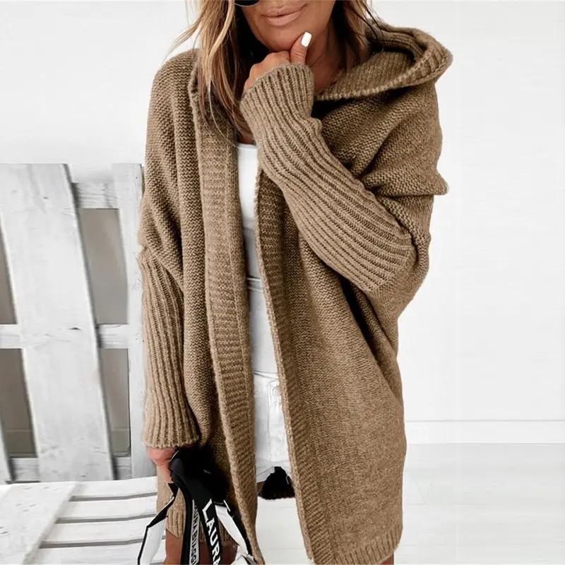 Women's Cozy Oversized Hooded Cardigan – Effortless Style Khaki