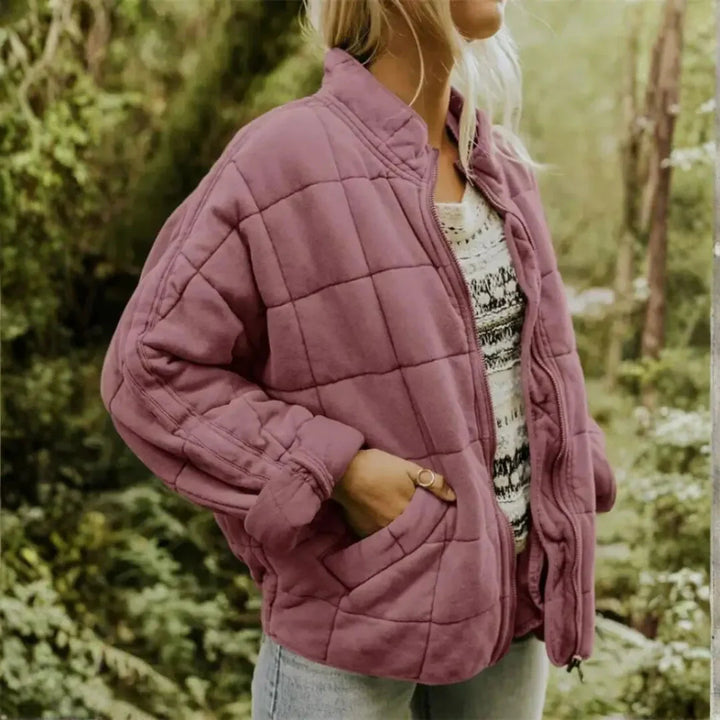 Oversized Quilted Fleece Zip Jacket Pink