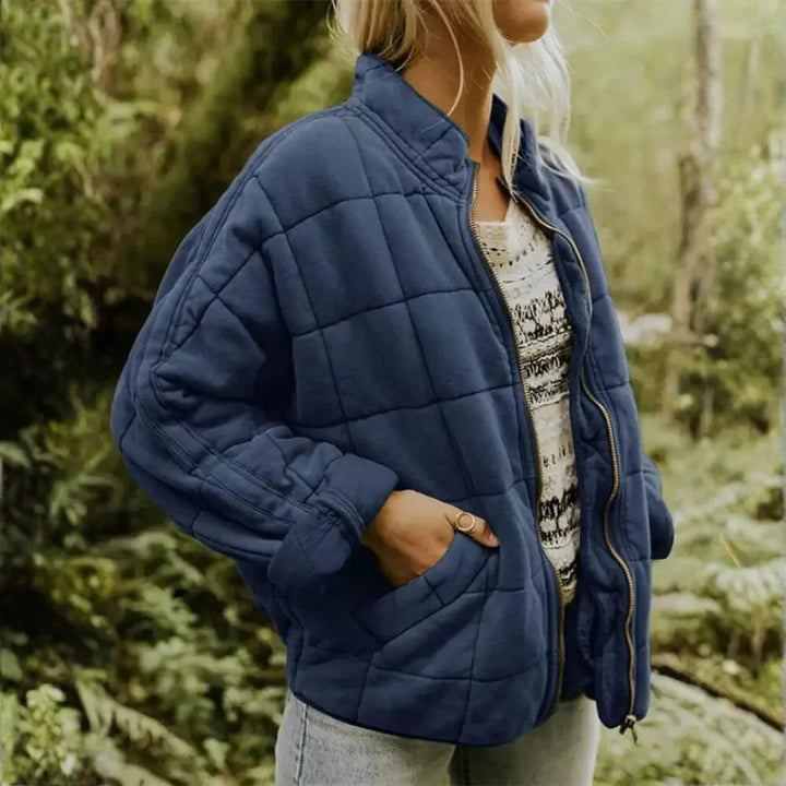 Oversized Quilted Fleece Zip Jacket Navy