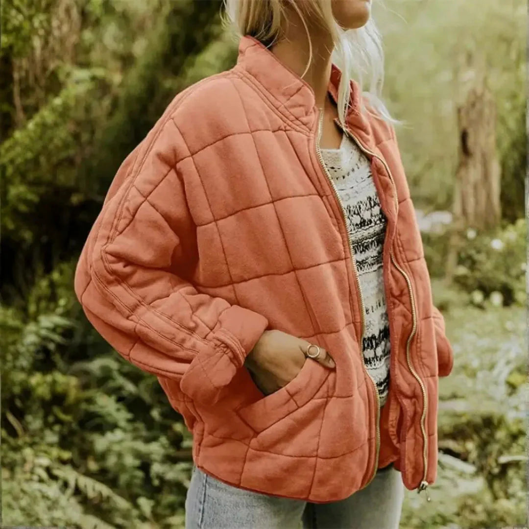 Oversized Quilted Fleece Zip Jacket Orange