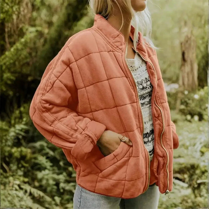 Oversized Quilted Fleece Zip Jacket Orange