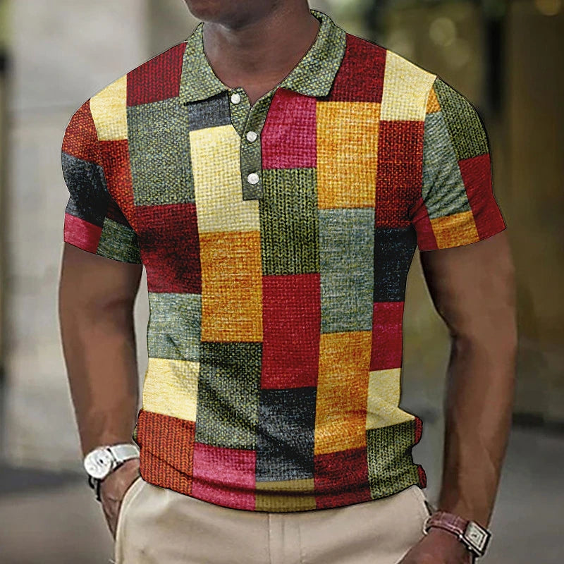 Men's Color Block Short Sleeve Polo Shirt