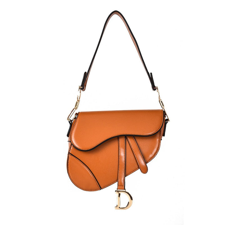 PU Leather Saddle Shoulder Bag For Women With Wide Strap-MODAUTLET