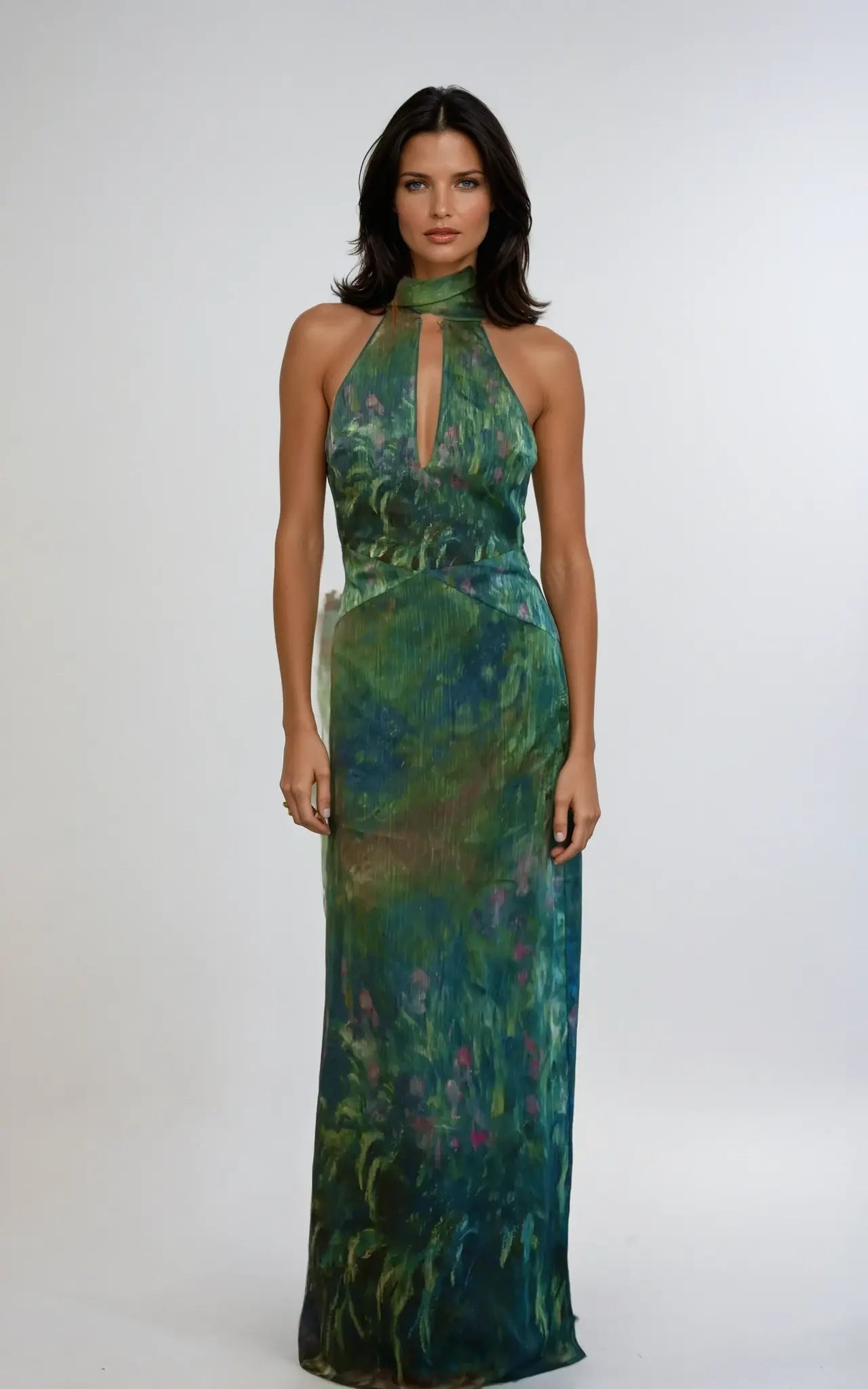 Women's Elegant Painterly Maxi Dress – Alluring Style Irises