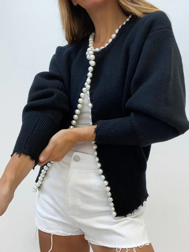 Pearl Knit Cardigan Black One Size